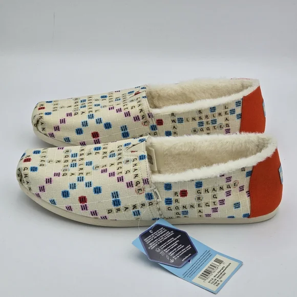 NWT TOMS Scrabble Gameboard Print Faux Fur Lined Alpargata Slip-ons, Women's 12 - Picture 15 of 16